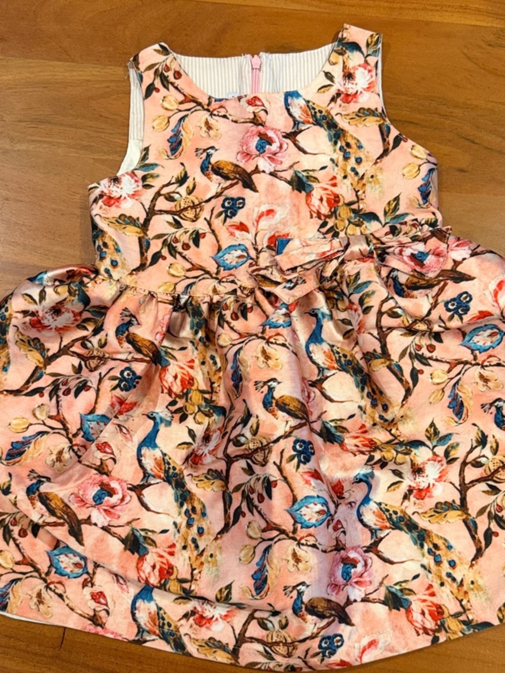 Girls Floral & Bird Print Pink Party Dress